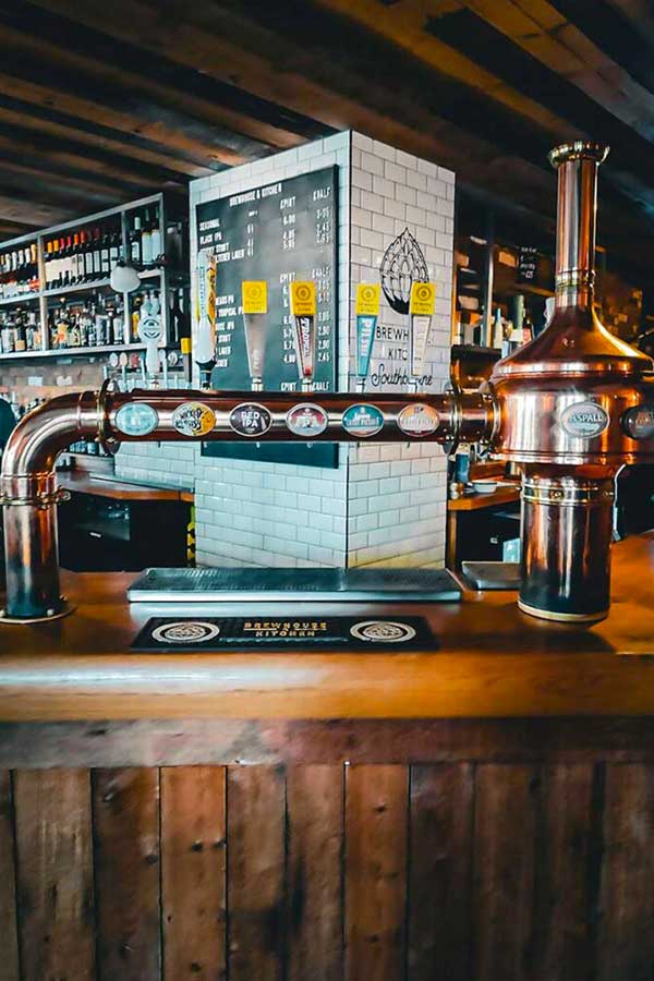 Image of the bar area and craft ales on offer at Brewhouse Southbourne