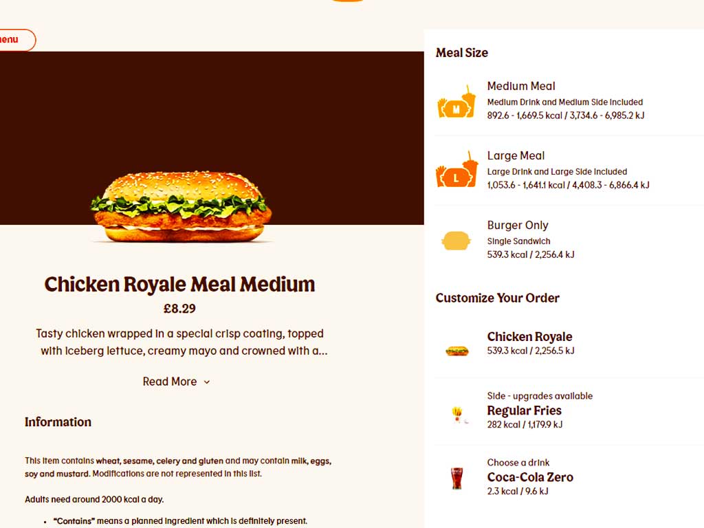 Burger King Chicken Royale Meal Price UK